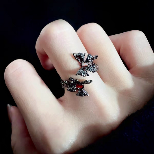 "Twin Butterfly" Red Zircon Ring