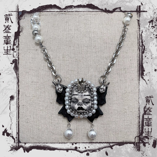 Necklaces-Ersan Tongsheng Original Design Pearl Titanium Steel Necklace Heavy Industry Diablo Goth Collarbone Chain Choker Vintage Doll