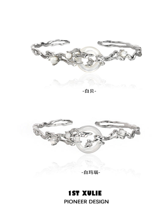 Jade Rabbit White Agate Silver Bracelet