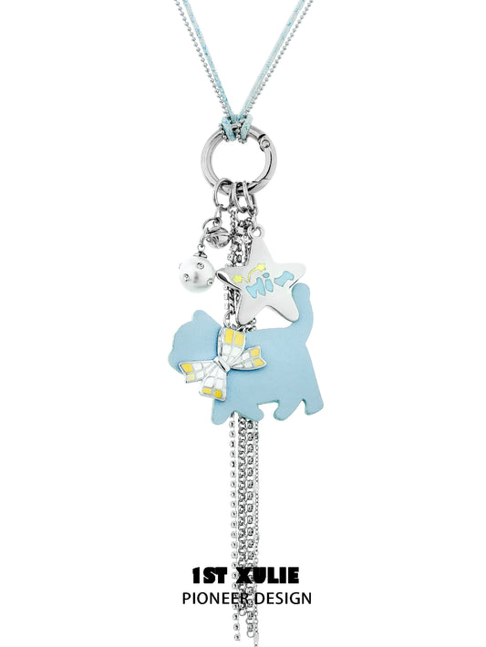 Blue Cat Keychain Necklace