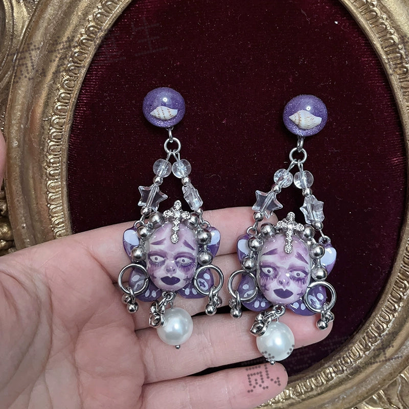 Earrings & Ear Cuffs - Original Handmade Dark Niche High Sense Spice Girls Purple Punk Dark Doll Earrings Earrings