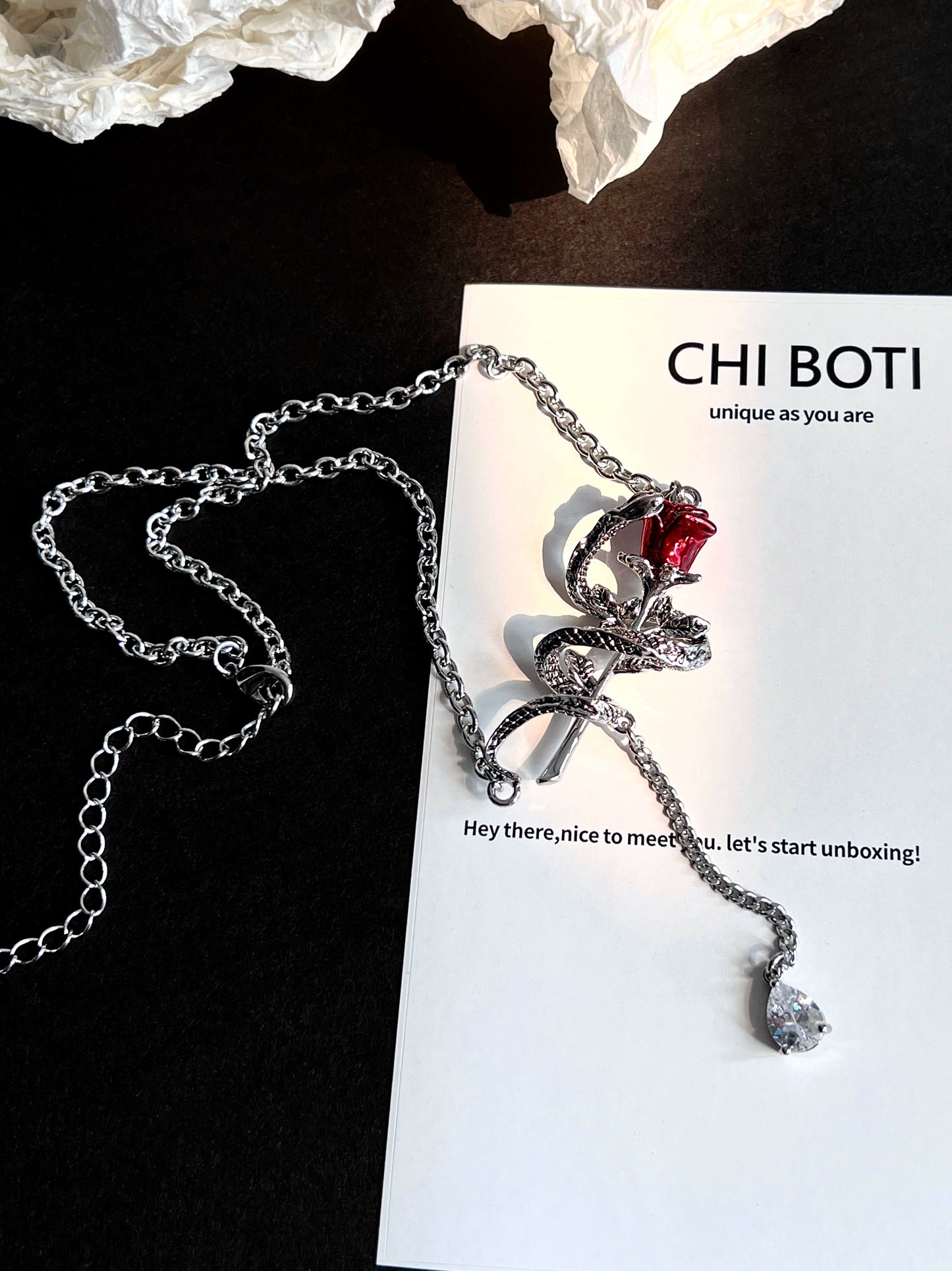 "Thorns Red Rose" Wrap Necklace