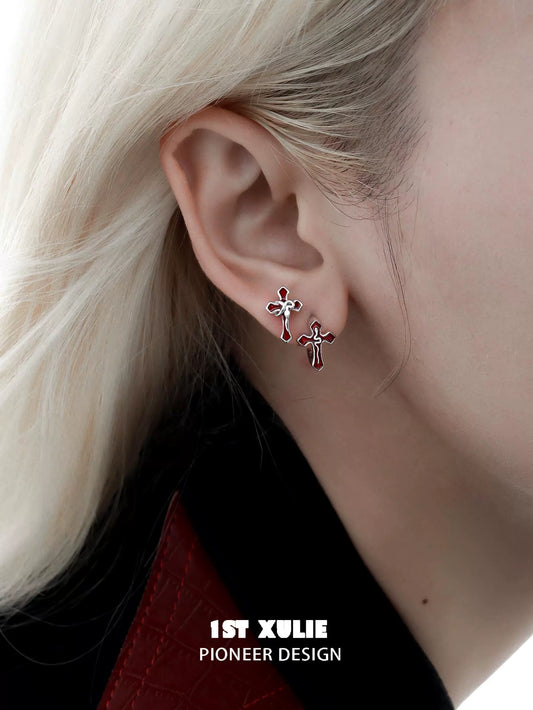 Gothic Sin Snake Cross Earrings