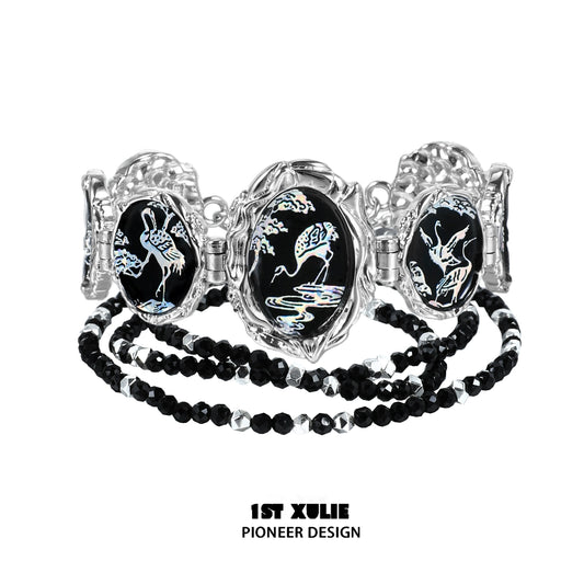 Gothic Mystic Dark Crane Bead Bracelet