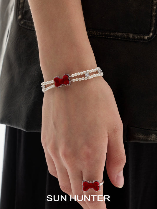 Velvet Bow Pearl Bracelet