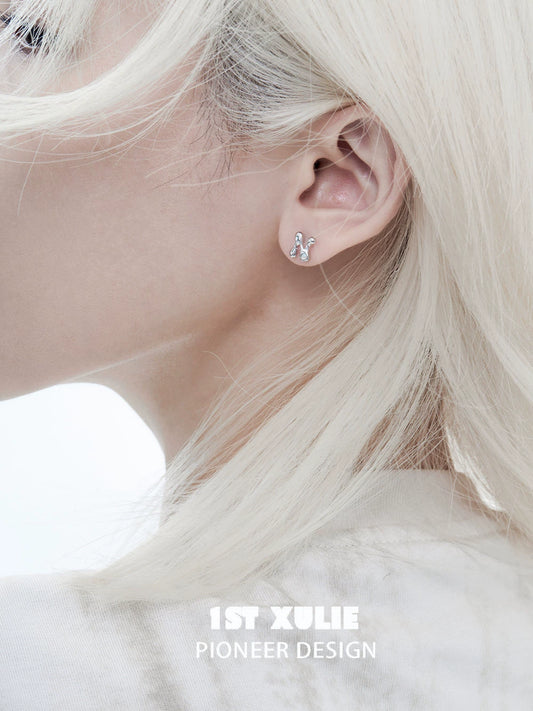 Edgy Letter Silver Stud Earrings