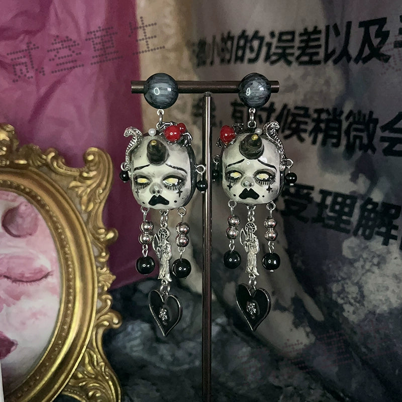 Earrings & Ear Cuffs-Ersan Tongsheng Original Design Dark Doll Sweet Cool Spice Girl Decadent Style Fashion Long Earrings Earclips