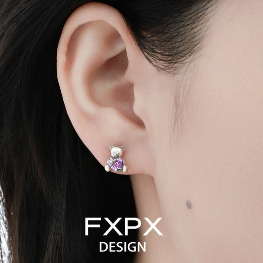 Purple Bear Zircon Stud Earrings