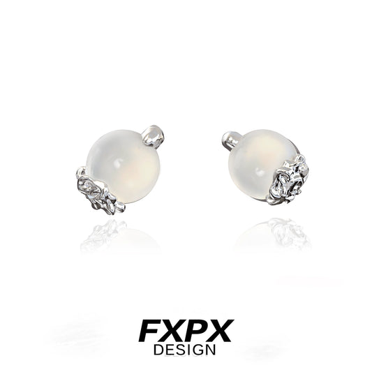 Frosted White Agate Stud Earrings