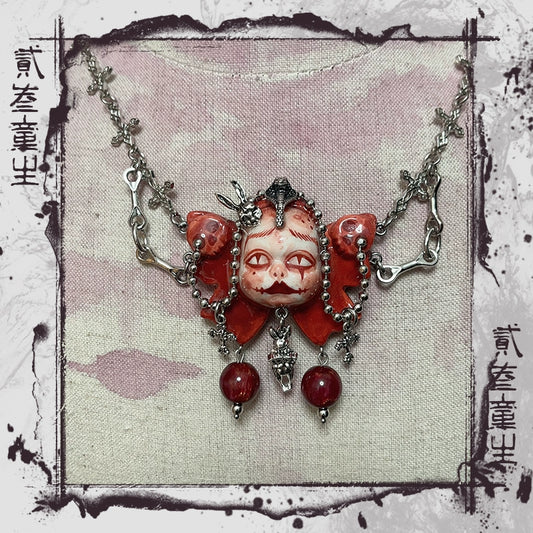 Necklaces-Ersan Tongsheng Original Handmade Clay Spice Girl Dark Butterfly Decadent Cross Doll Niche Subculture Necklace