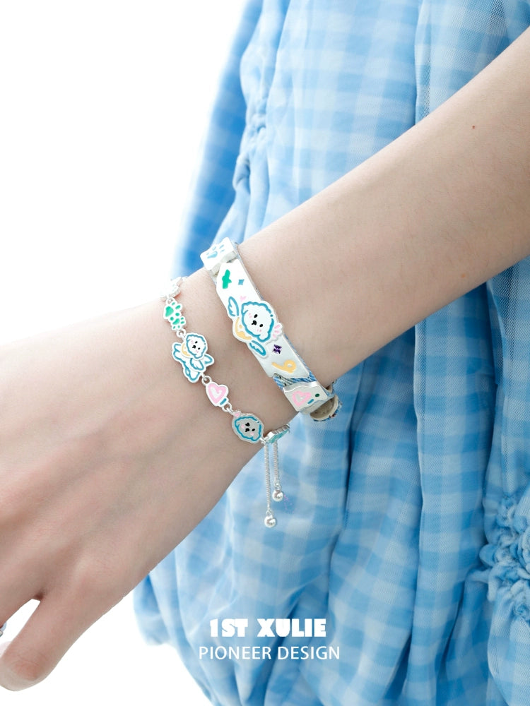 Cute Angel Cat & Puppy Leather Bracelet