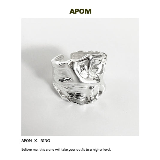 Lace Pleated Silver Ring