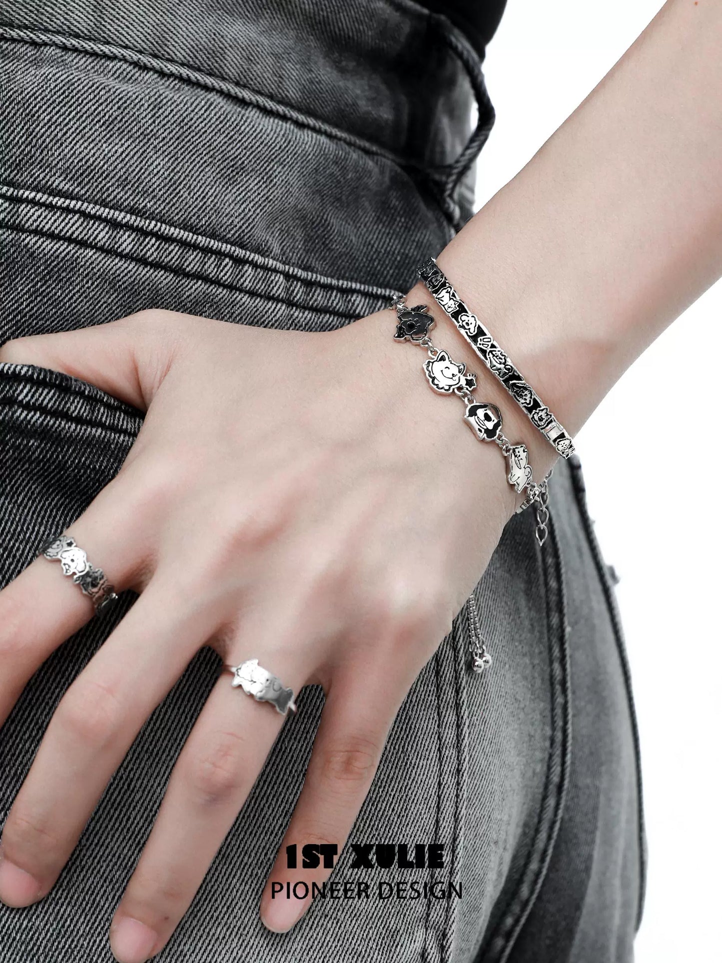 Happy Puppy Family Silver Bracelet