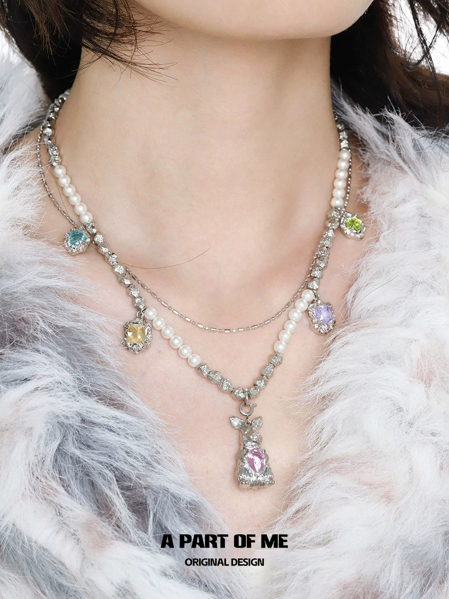 Rainbow Zircon Rabbit Necklace