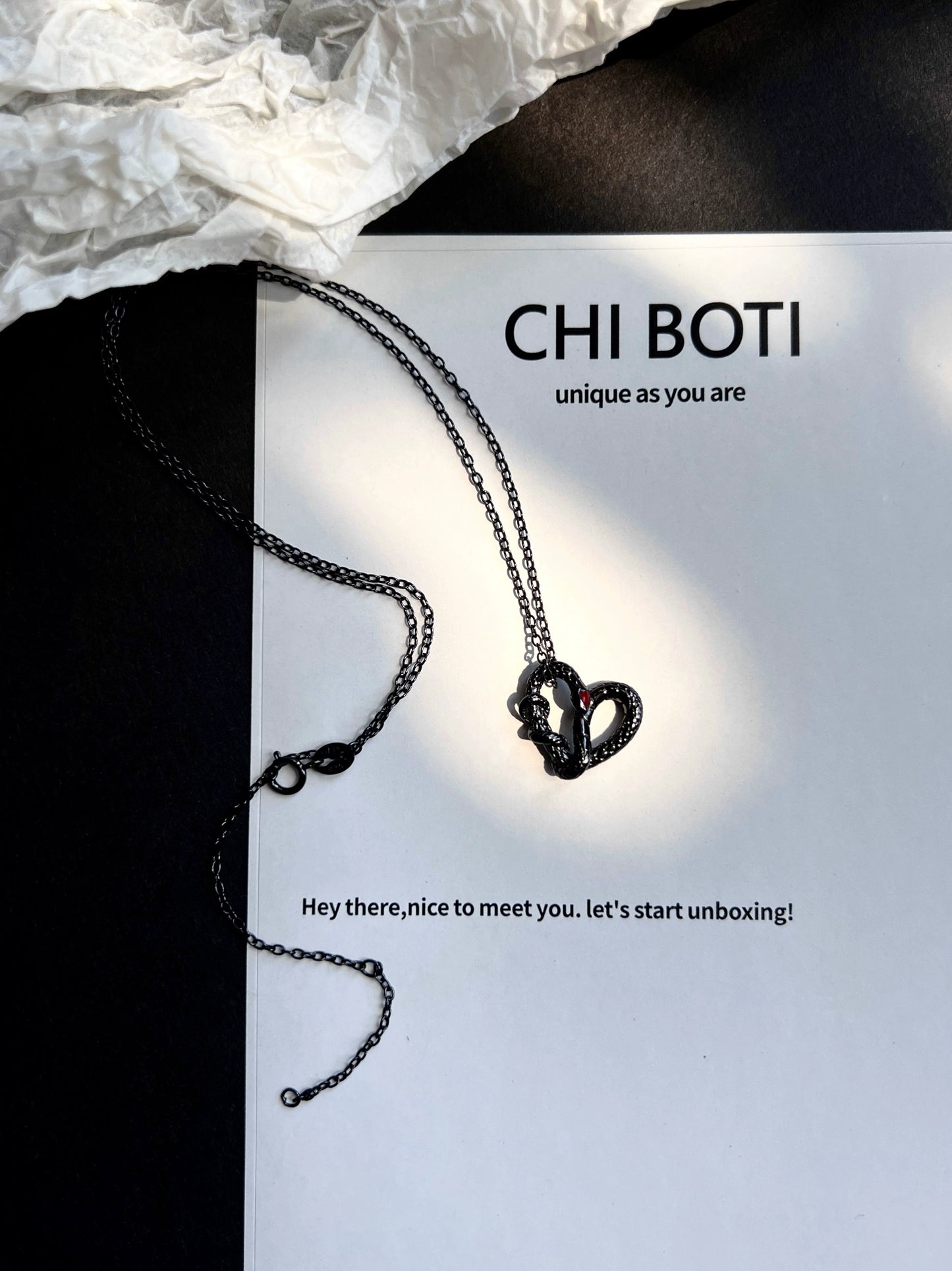 "Snake Heart" Black Gold Necklace