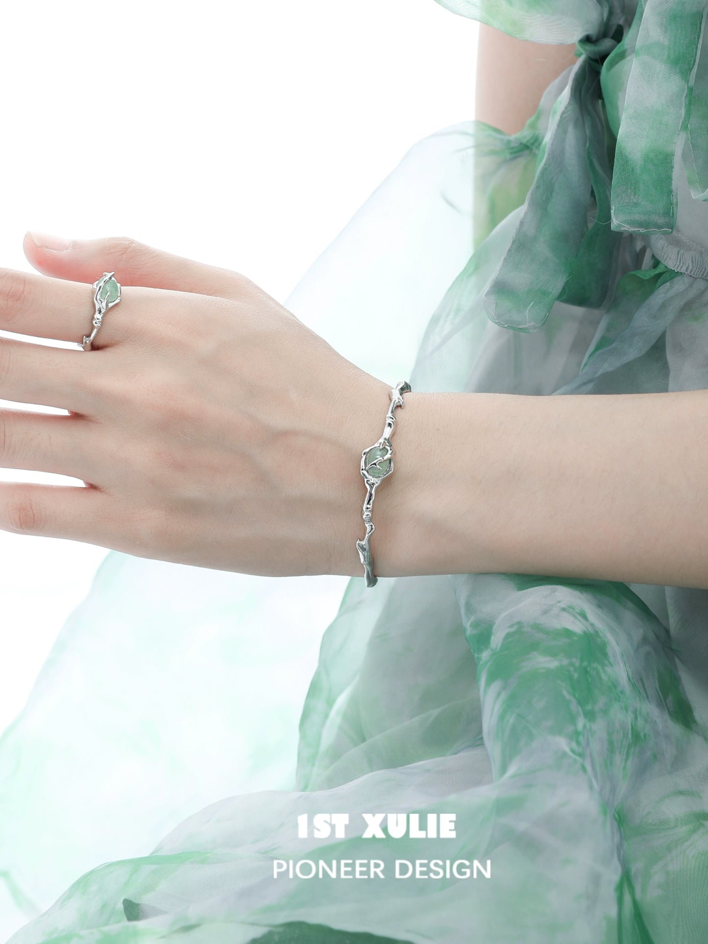 Elegant Jade Bamboo Silver Bracelet