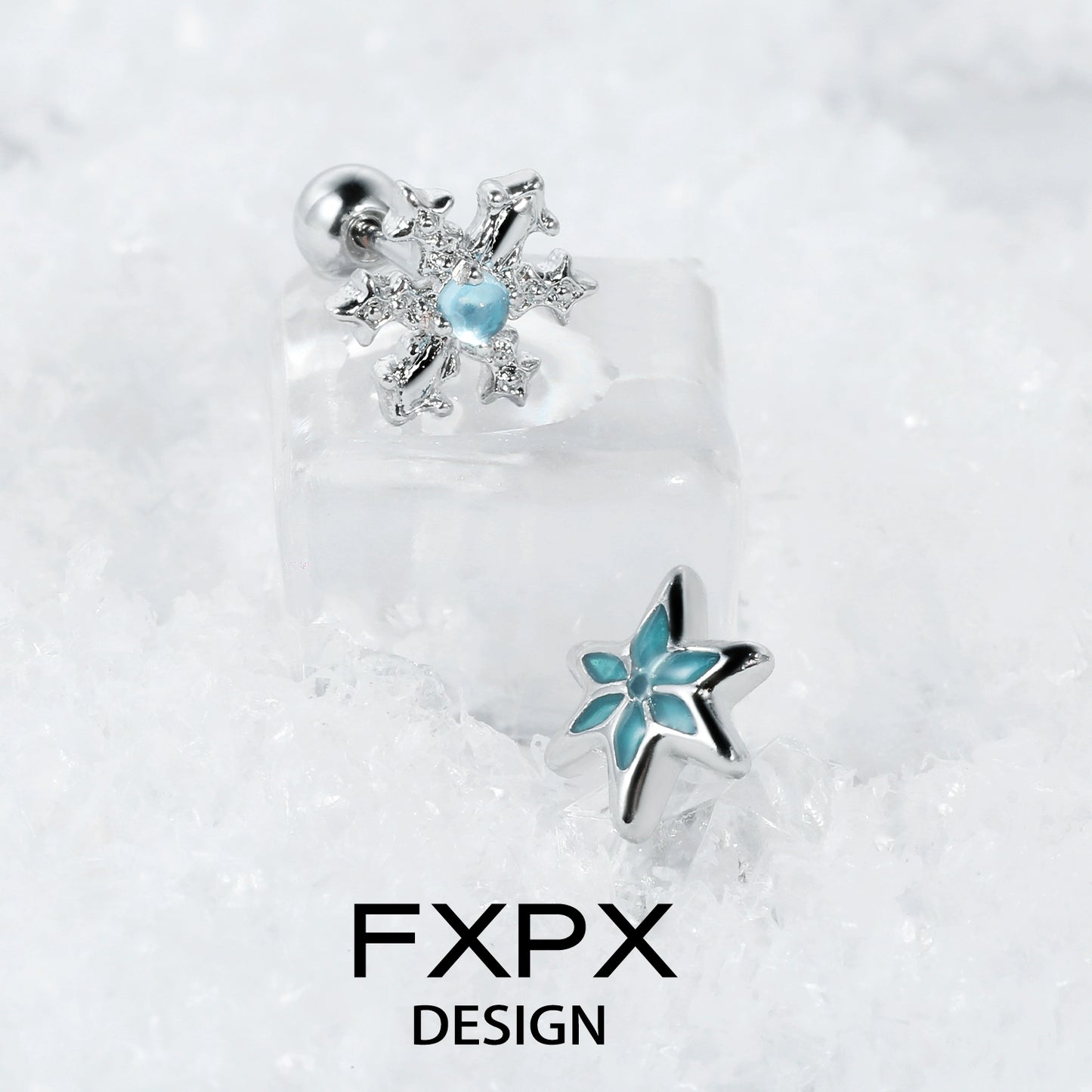 Blue Snow Screw Earrings