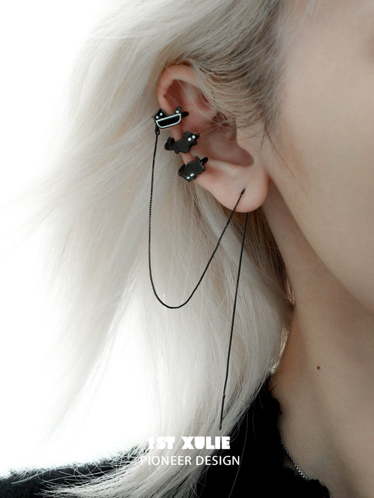 Y2K Black Cat Chain Ear Cuffs