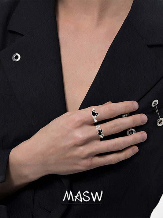 Black Cat Pearl Ring