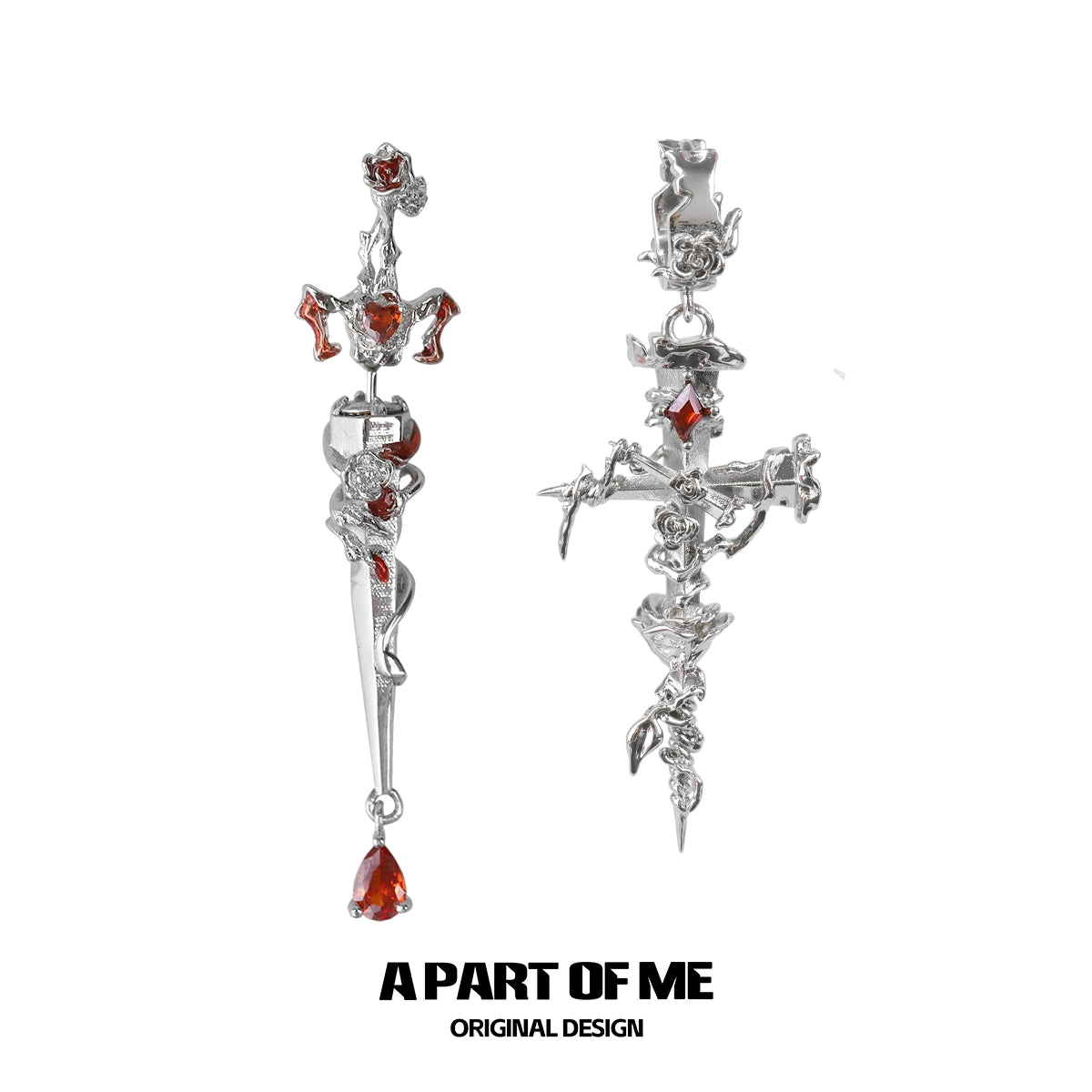 Thorned Rose Cross Earrings