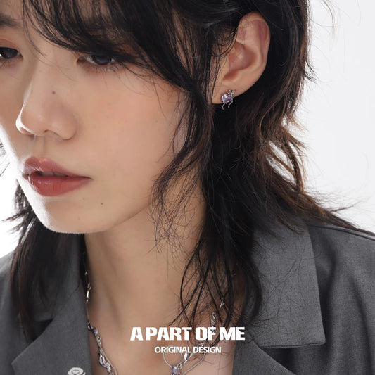 Purple Bow Love Diamond Earrings