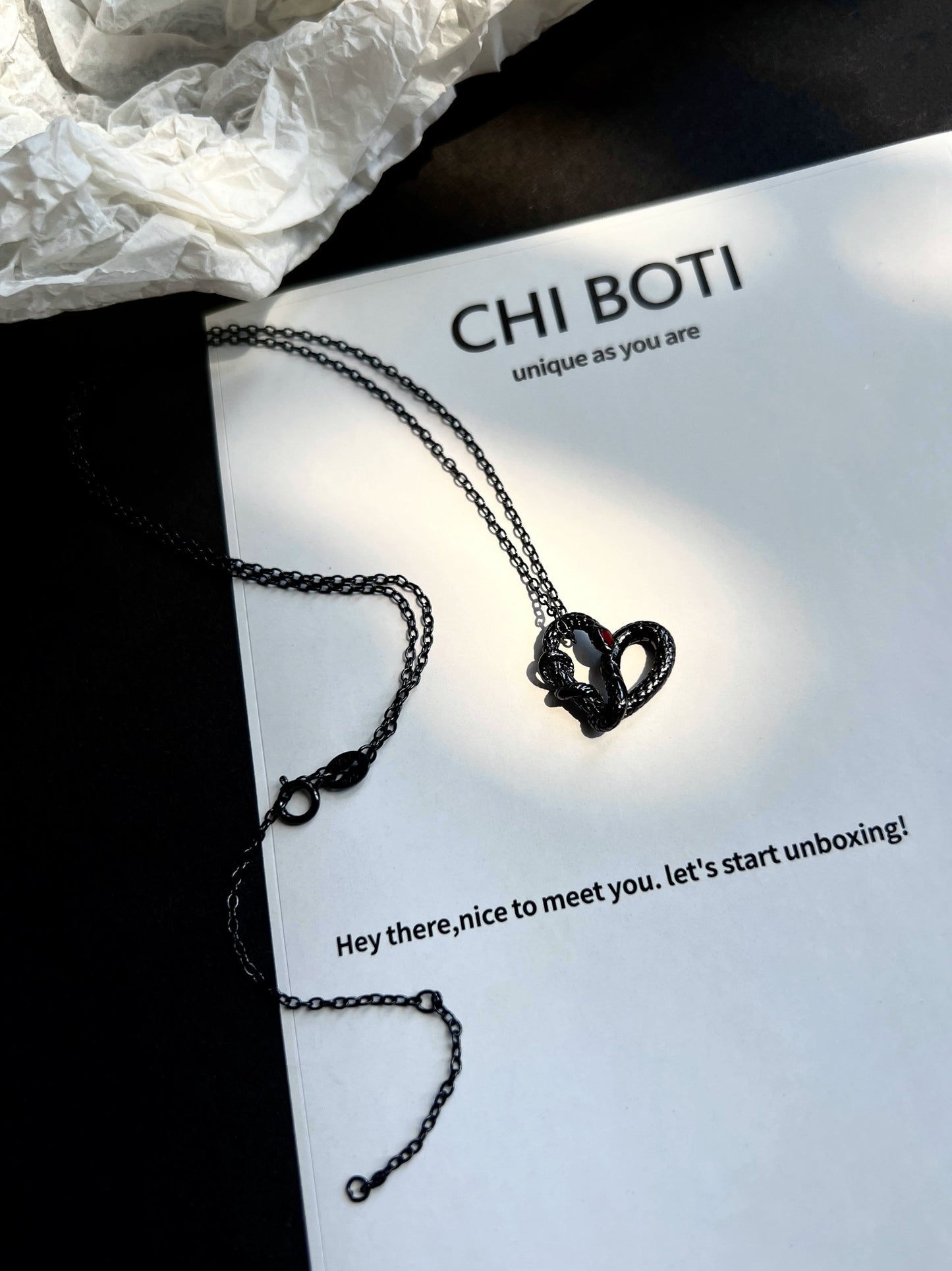 "Snake Heart" Black Gold Necklace