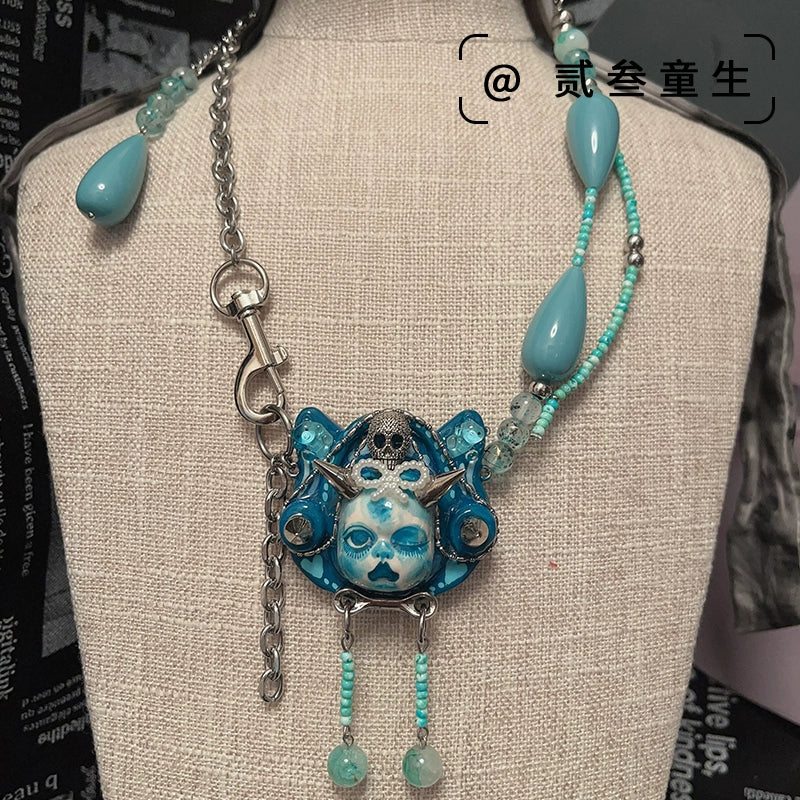 Necklaces-Ersan Tongsheng Original Cat Doll Knot Modeling Blue Spice Girl Sweet Cool Subculture Niche Design Trendy Necklace