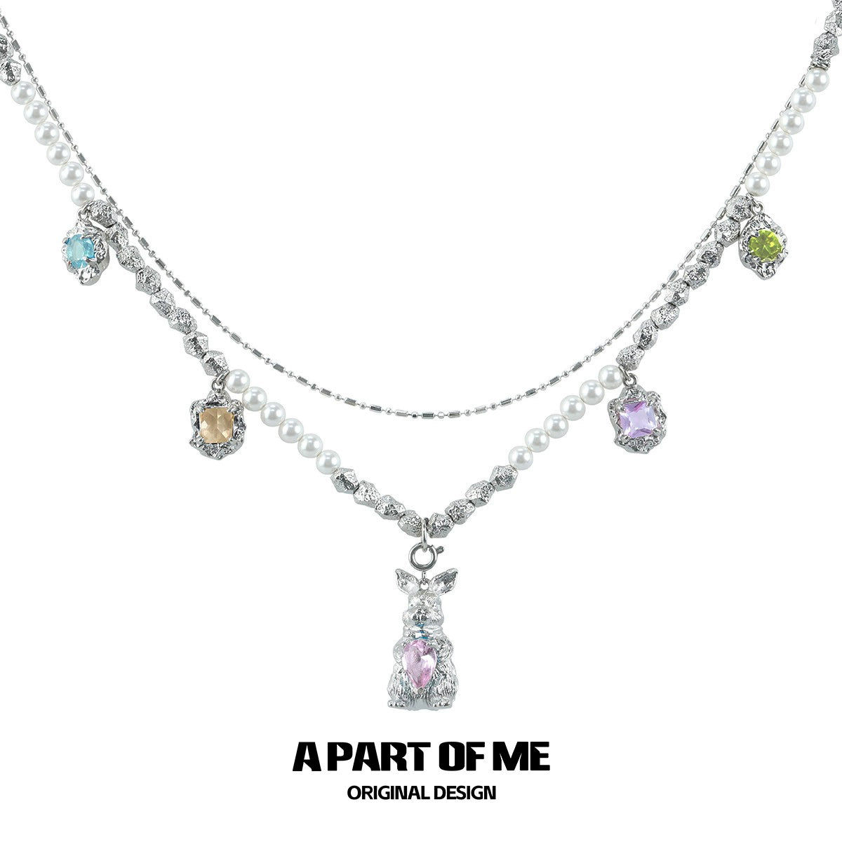 Rainbow Zircon Rabbit Necklace