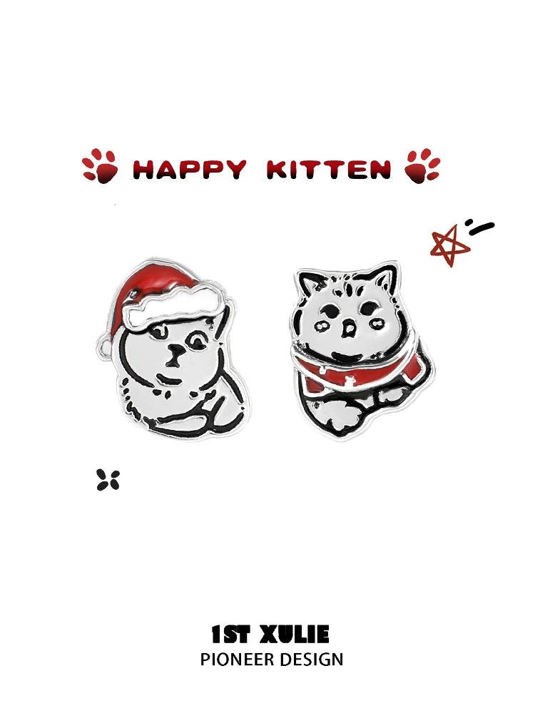 Merry Christmas Kitty Stud Earrings