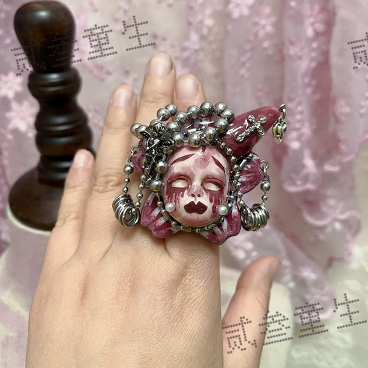 Rings-Ersan Tongsheng Black Sweet Cool Doll Ring Mine Spice Girl Subculture Dark Gothic Niche Design Trend