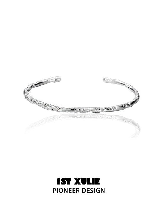 Minimalist Textured Silver Bracelet