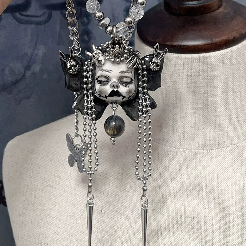 Necklaces-Ersan Tongsheng Original Handmade Clay Spice Girl Dark Butterfly Decadent Wind Doll Niche Millennium Subculture Necklace