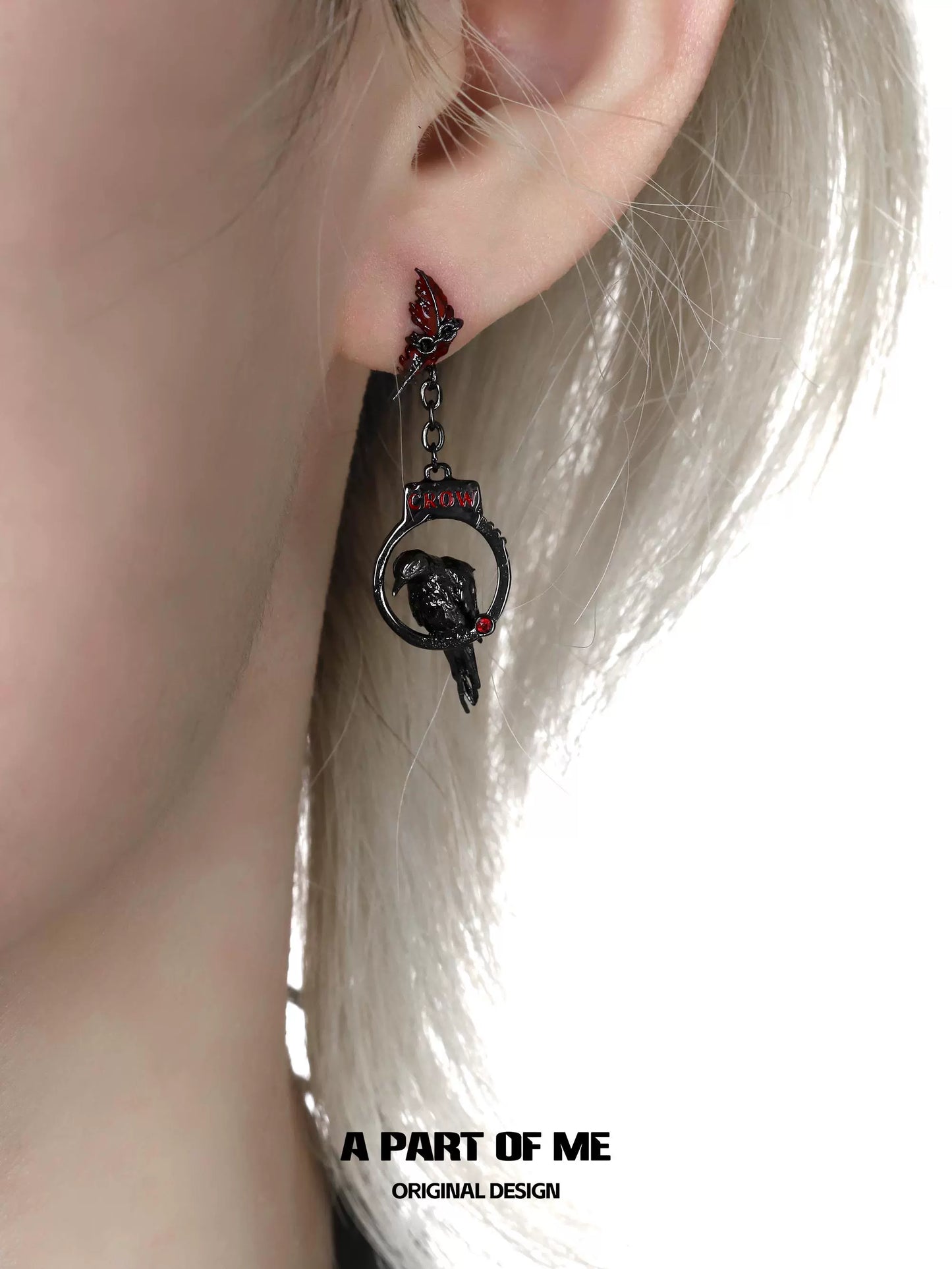 Gothic Crow Handcuff Earrings