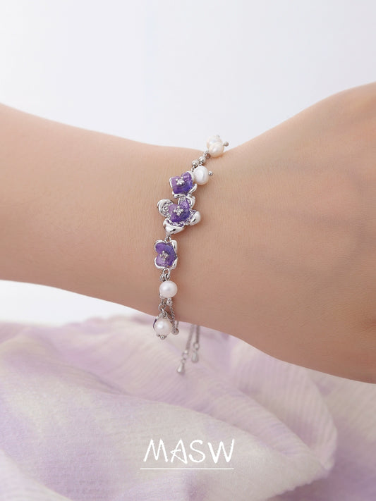 Purple Flower Pearl Bracelet