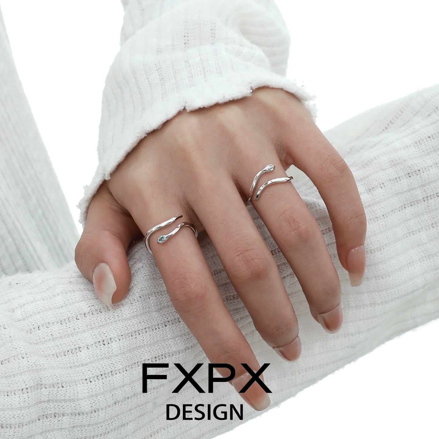 Sleek Blue White Snake Ring