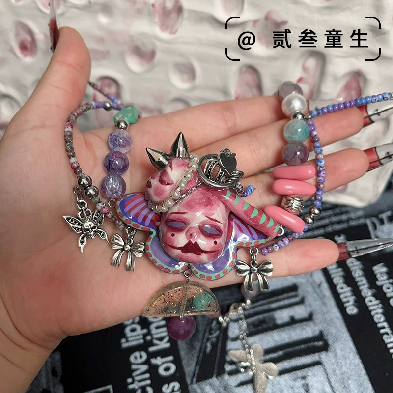 Necklaces-Ersan Tongsheng Original Cute Summer Dopamine Color Necklace Demon Doll Butterfly Sweet Cool Spice Girl Necklace