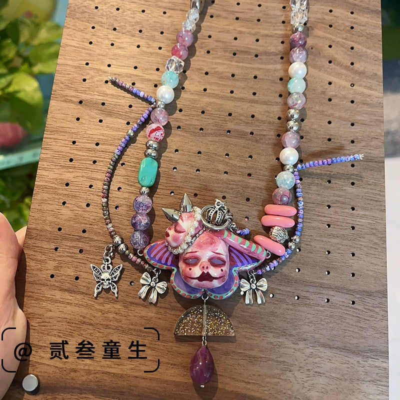 Necklaces-Ersan Tongsheng Original Cute Summer Dopamine Color Necklace Demon Doll Butterfly Sweet Cool Spice Girl Necklace
