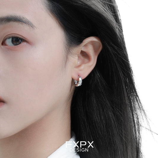 Metallic Fracture Silver Ear Clips