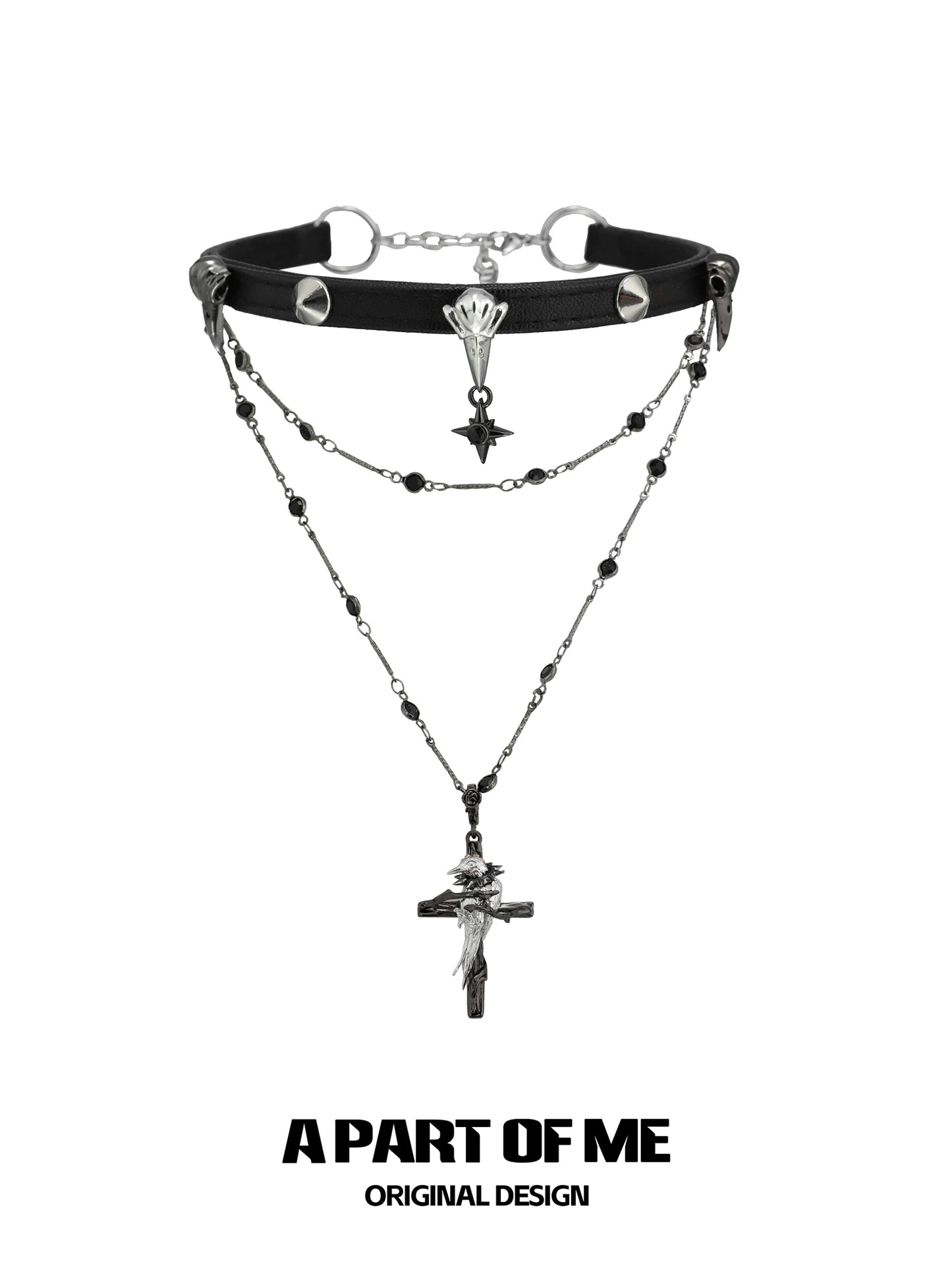 Studded Raven Cross Necklace