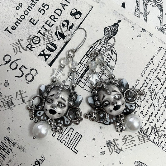Earrings & Ear Cuffs-Two Three Children's Original Handmade Dark Niche High Sense Spice Girl Cold Wind Punk Dark Doll Earrings Earrings