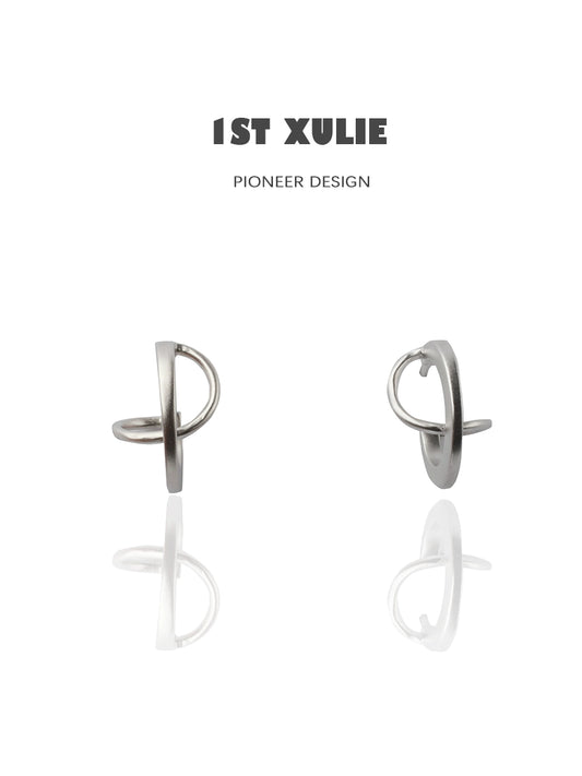 Futuristic Matte Geometry Silver Earrings