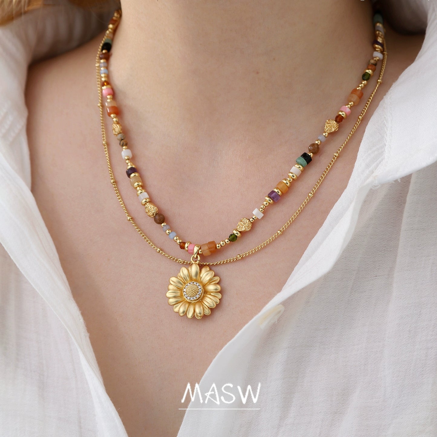 Colorful Beaded Daisy Necklace