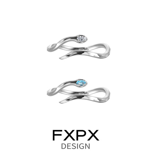Sleek Blue White Snake Ring