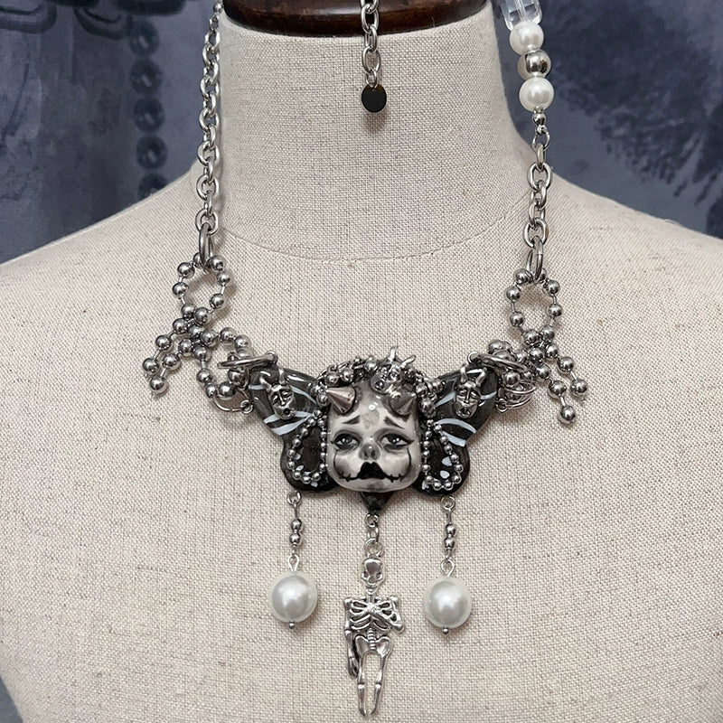 Gothic Dark Haunted Skull Doll Necklace
