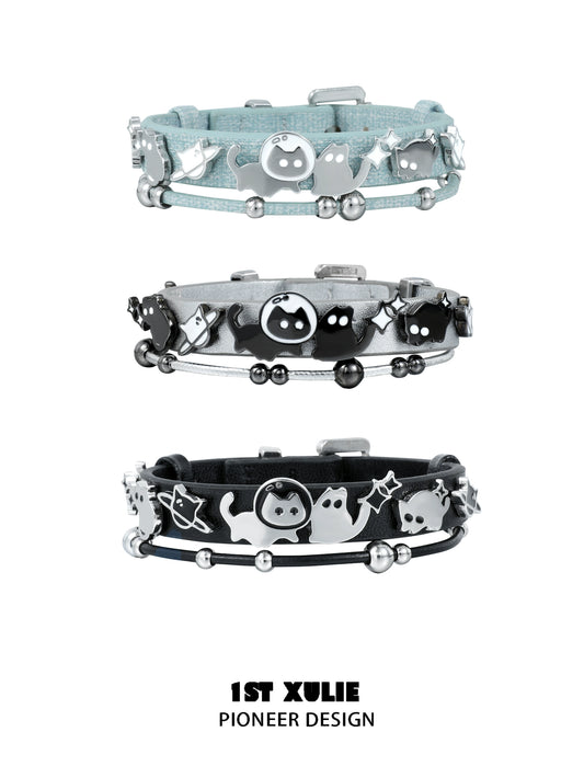 Y2K Playful Kitty Cute Leather Bracelet