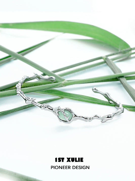 Elegant Jade Bamboo Silver Bracelet