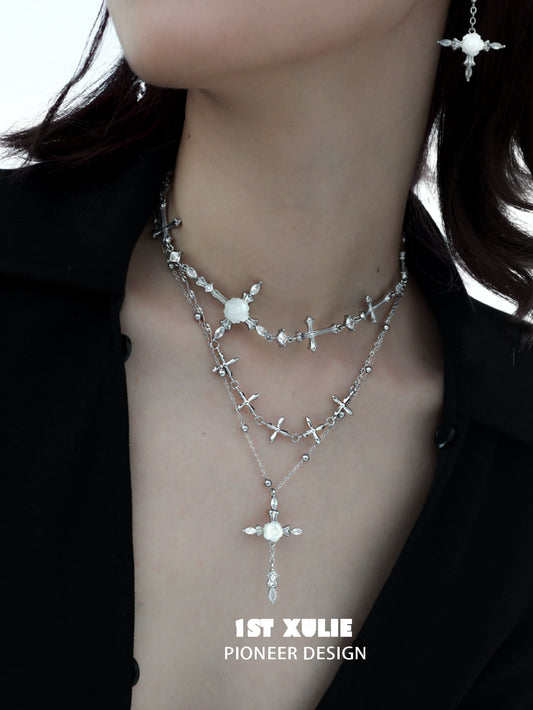 Faithful Rose Cross Silver Necklace