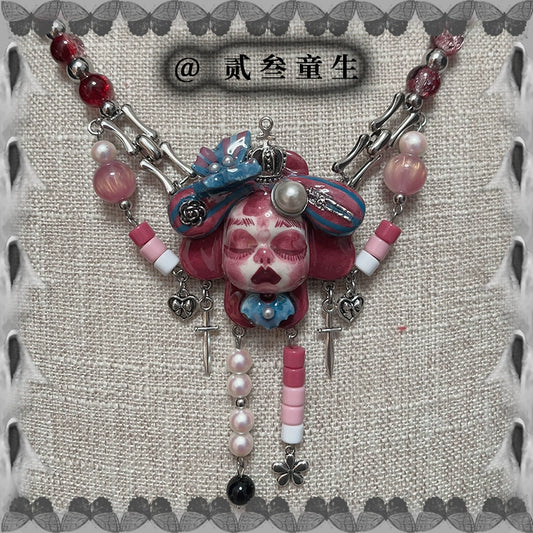 Necklaces-Ersan Tongsheng Original Handmade Cross Necklace Female Niche Gothic Design Sweet Cool Y2K Wind Pendant Cute Spice Girl