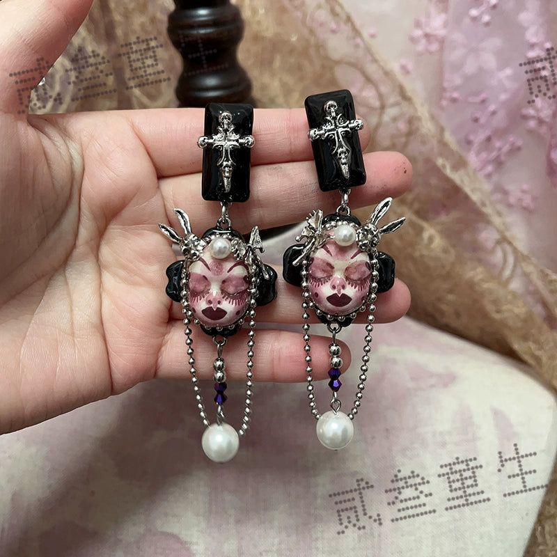 Earrings & Ear Cuffs-Two Three Children's Original Doll Earrings Dark Gothic Sweet Cool Niche Premium Dark Stud Earrings Sweet Cool Earrings