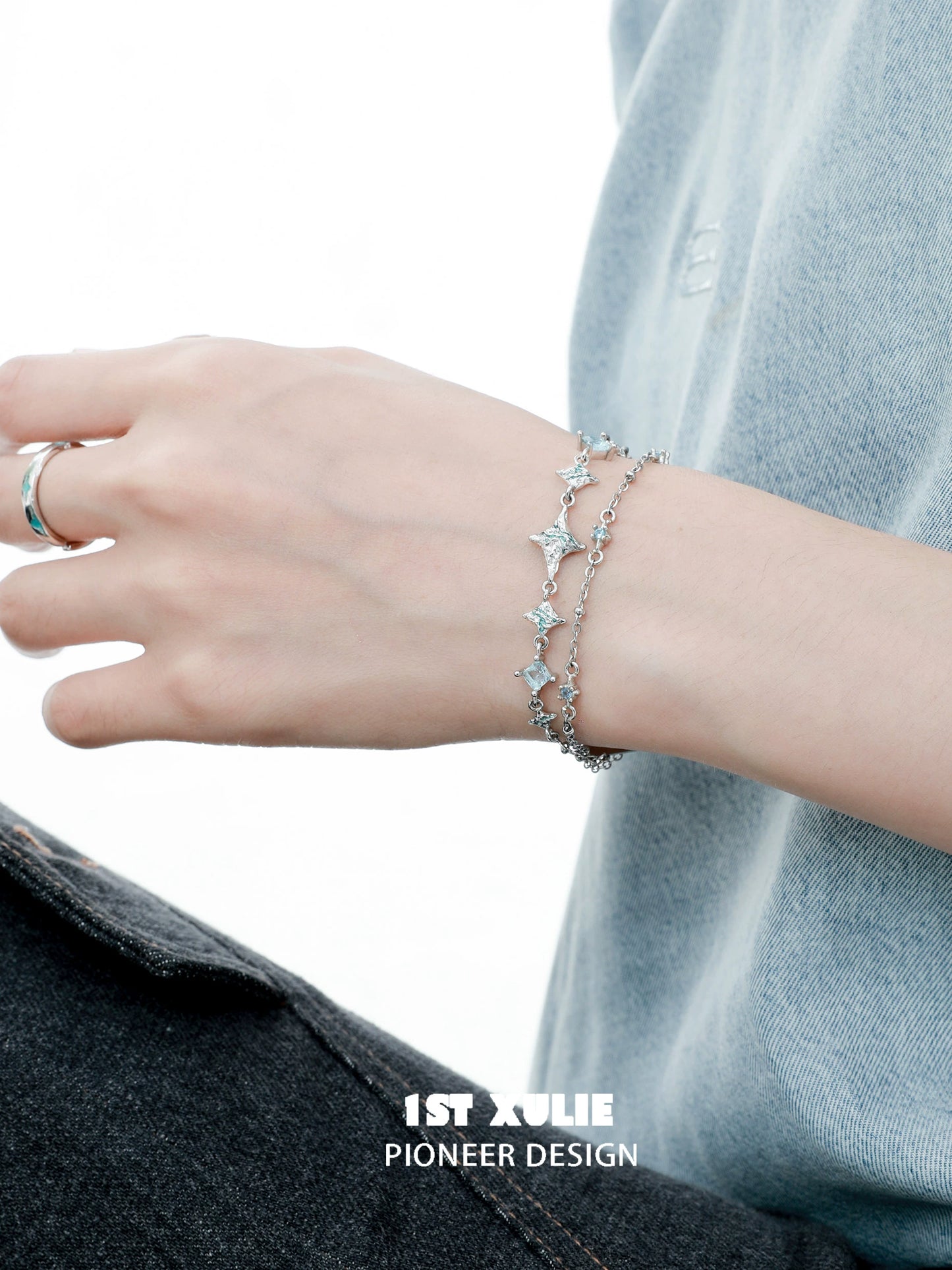 Exquisite Double-Layer Starfish Silver Bracelet